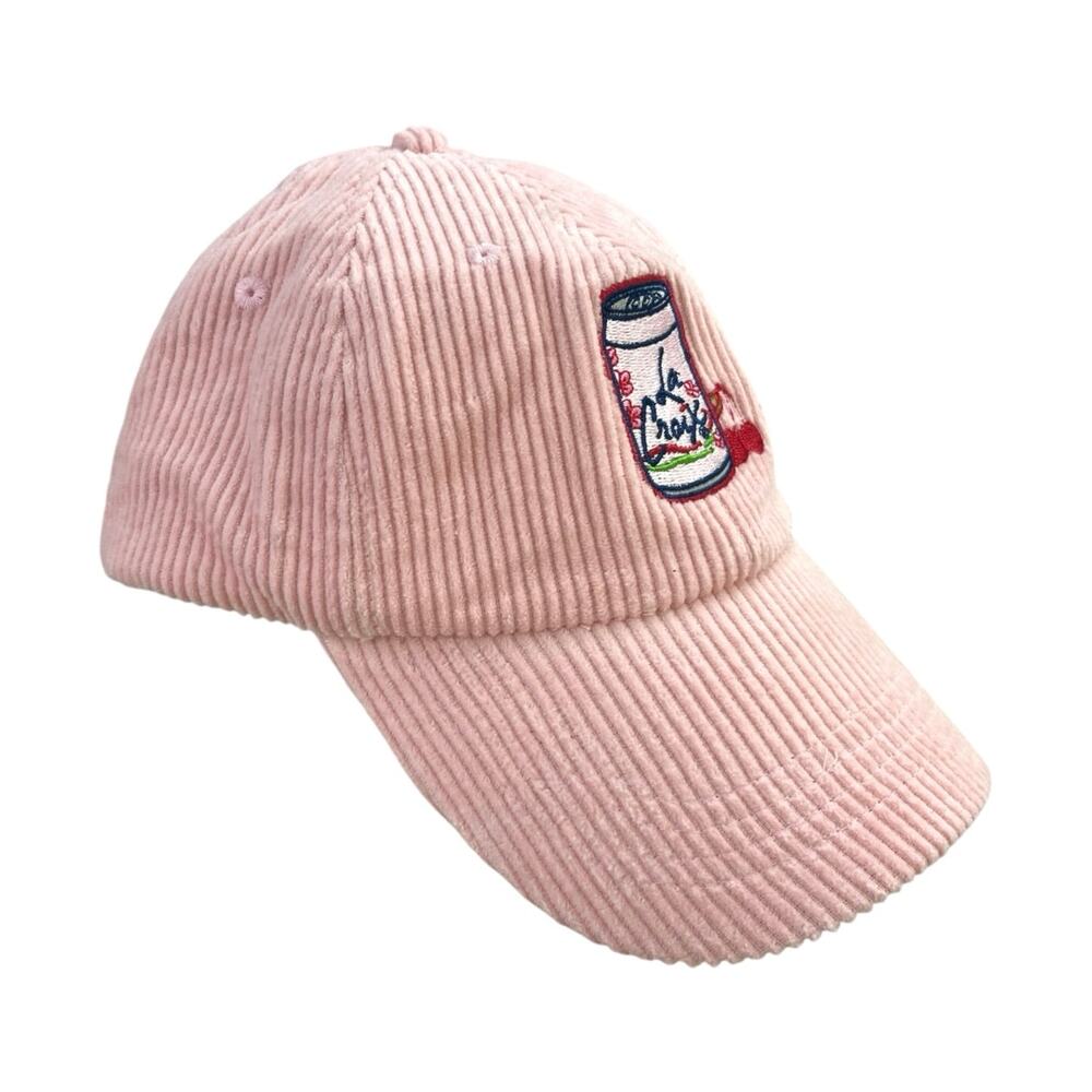 La Croix Pink Corduroy Soda Can Cherry Embroidered Adjustable Baseball Cap Hat S